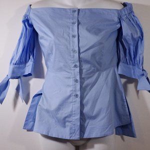 Lela Rose Pearl Off The Shoulder Bow Button Down Shirt Sz 4